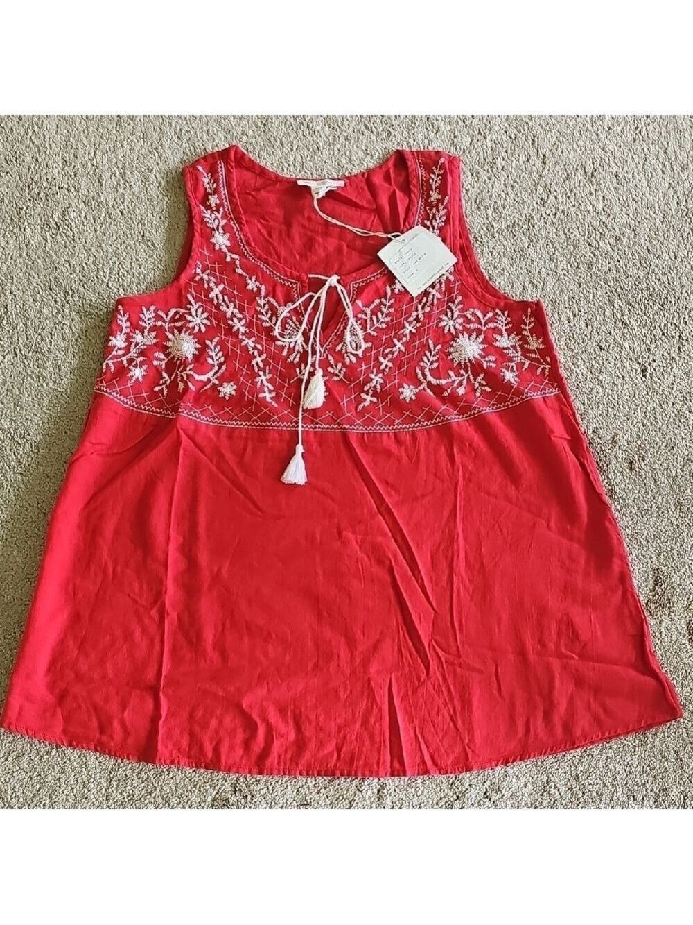 beachlunchlounge Red Floral Embroidered Tank Top
